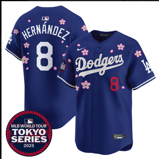 Men Los Angeles Dodgers #8 Hernandez Tokyo Series 2025 blue Limited Stitched Jersey->los angeles dodgers->MLB Jersey